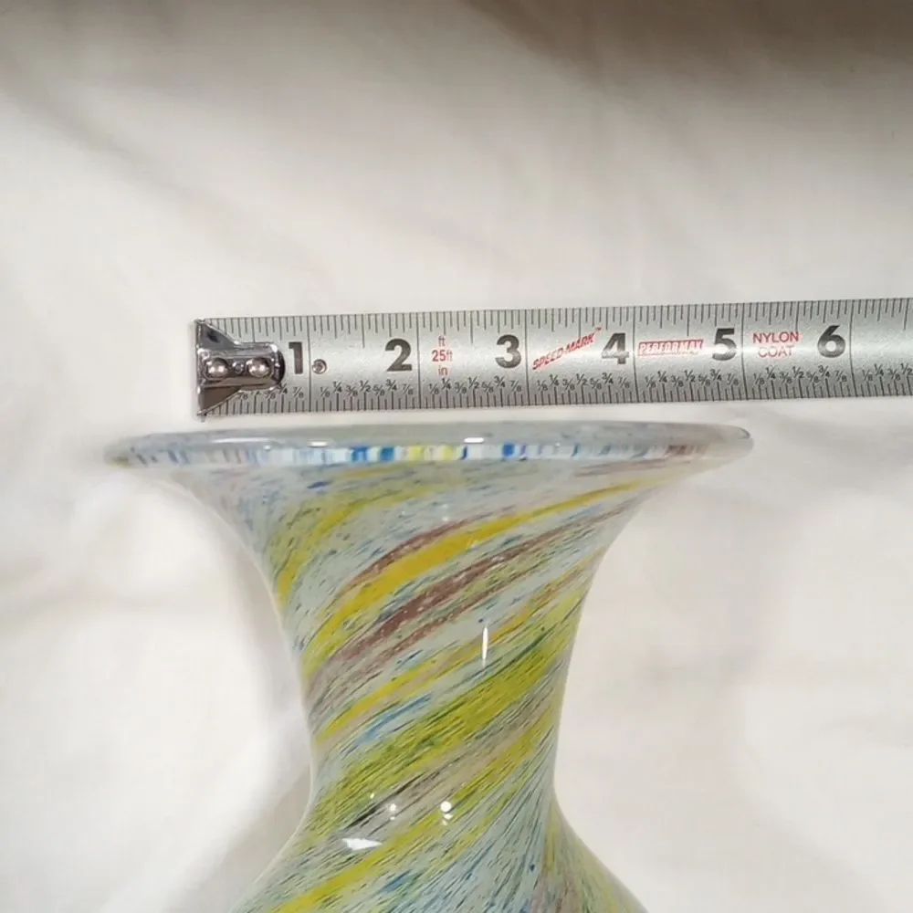 Vintage F + C Heavy Crystal Green and Blue Swirl Vase